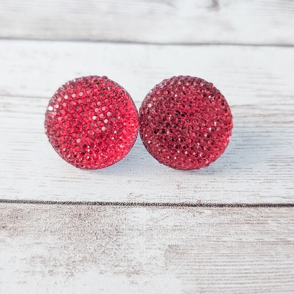 Vintage Stud Earrings Red Circle - Picture 1 of 6